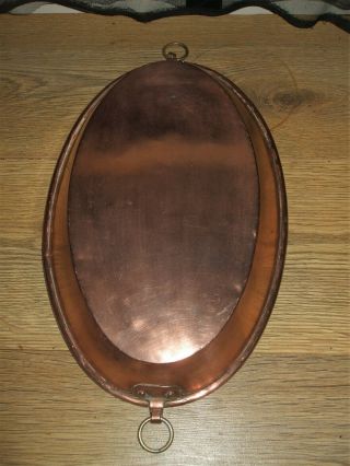 Vintage French Copper Roasting Pan Baking Dish Oven Table Tin Lined Ring Handles
