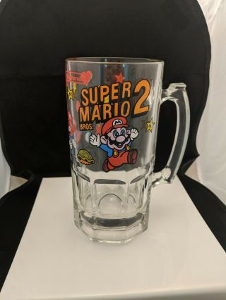 Vintage 1989 Nintendo Mario Bros 2 Glass Beer Soda Drink Mug 8 " Large