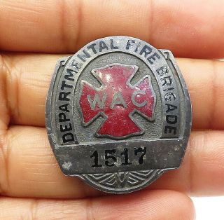 925 Sterling Silver - Vintage Enamel Fire Brigade Shield Brooch Pin - Bp3207