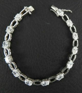 Vintage Tennis Bracelet Rock Crystal Solid 925 Sterling Silver Modernist Link 7 "