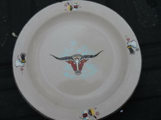 Vintage Enamel On Tin Steer Bull Dinner Plate 10 1/4 " Unknown Maker