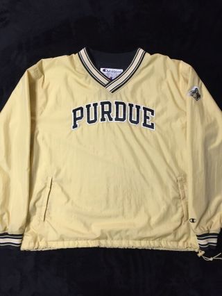 Vtg 90s Champion Purdue Boilermakers Xl Pullover/windbreaker Gold Spellout