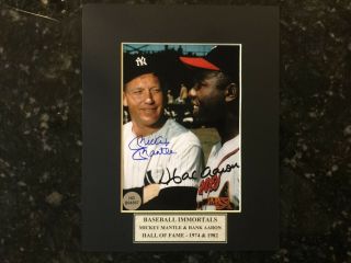 Mickey Mantle & Hank Aaron Autographed 5x7 Photo On A 8x10 Matte Finish W/coa