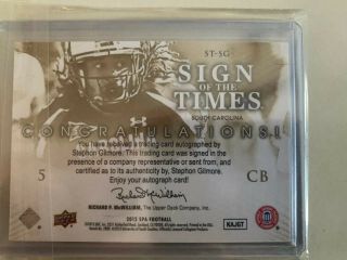 2012 Upper Deck SP Authentic Stephon Gilmore Sign Of The Times Auto /10 2