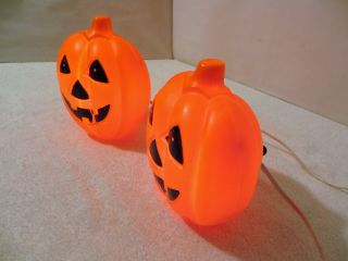 2 Vintage Halloween Pumpkin Blow Mold Lighted Decorations Sm Jack - O - Lantern 7 "