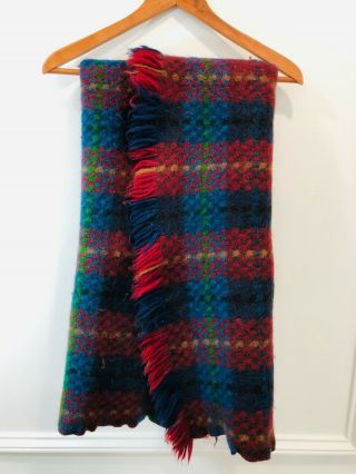 Vintage Pendleton Wool Throw Blanket Small Red Blue Fringe 36 X 49 Retro 1980