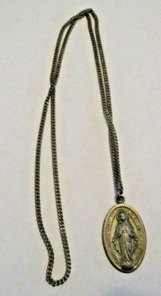 Vintage 1830 Sterling Silver Virgin Mary Conceived W/out Sin Medal Charm Pendant