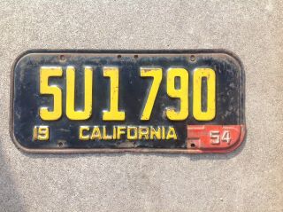 1951 California License Plate With 1954 Tag / Tab