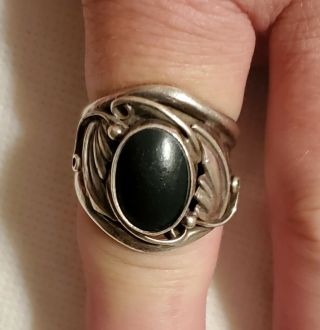 Vintage Native American Sterling Silver Onyx Ring,  Size 9 - 3/4