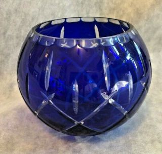 Bohemian Vintage 4 1/2 " Cobalt Blue Cut To Clear 24 Lead Crystal Bowl