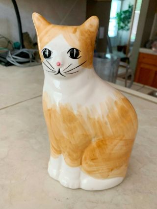 8.  25 " Orange Tabby Kitty Cat Ceramic Coin Piggy Bank With Stopper Vintage Taiwan
