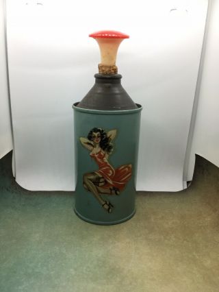 Pinup Girl Laundry Sprinkler Bottle Vintage - Applique On Painted Metal Bottle