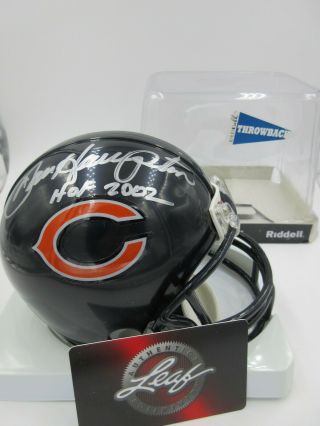Dan Hampton Hof 2002 Autographed Chicago Bears Mini Helmet Leaf