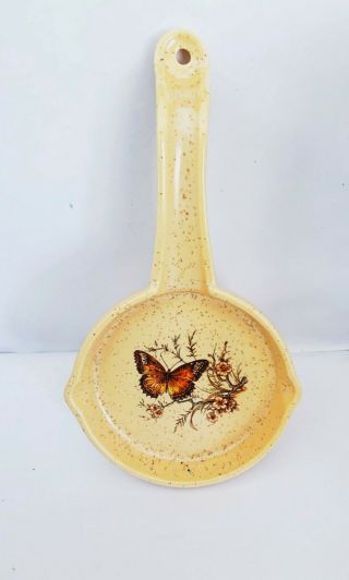 Vintage Treasure Craft Spoon Rest Butterfly Floral Hole For Hanging
