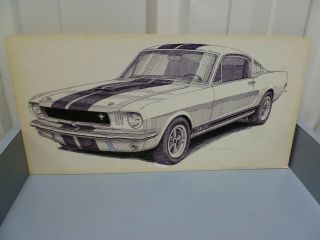 Pen And Ink Drawing 1965 Shelby Mustang Gt350 11 " X 22 " Tom Honegger