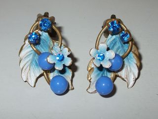 Gorgeous Vintage Art Deco Austrian Enamel & Glass Bead Clip Earrings