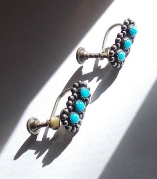 Vintage Zuni / Navajo Sterling Silver Turquoise Petit Point Earrings