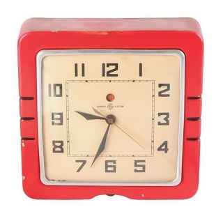 Vintage Ge Red Mid Century Modern Industrial Kitchen Wall Clock Usa