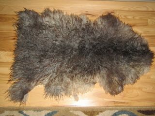 Vintage Fur Rug Silver Black Brown Curly Sheepskin? 30 " X 40 "
