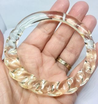 Large Chunky Clear Lucite Twisted Bangle Bracelet Vintage Jewelry