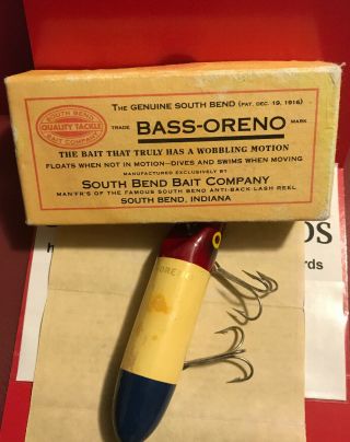 Bass - Oreno Trade Mark Fishing Lure (1916) Pat.  South Bend Bait Company