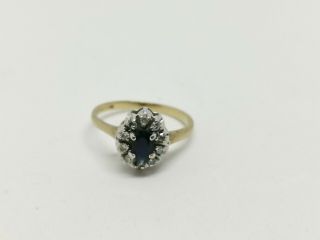 Lovely Sweet Vintage Art Deco Style 9ct Gold Sapphire & Diamond Ring Size G 1/2 2