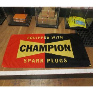 Champion Spark Plug Flag Banner Sign Garage Hotrod Ford Chevy Mustang Moon Socal