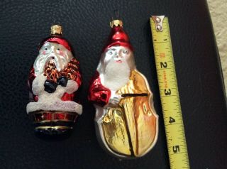 Vintage 2 Great Santa Claus Christmas Blown Glass Ornaments One With Cello