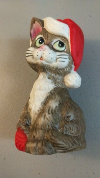 Vintage Jasco Critter Bells Christmas Cat With Santa Hat 1980