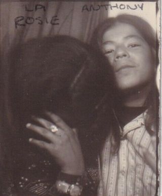 Vintage Photo Booth: Playful Young Hispanic Couple,  Her Burying Face In Hands