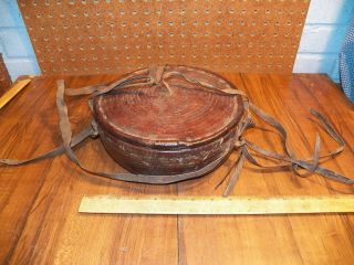 Rare Vintage Leather Covered Wicker Pie Carrier