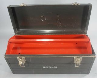 Vintage 20 " Craftsman Gray Metal Tool Box W/ Red Pull - Out Tray Mechanics