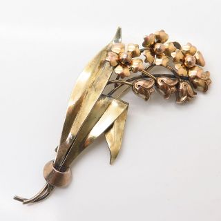 925 Sterling / 12K Gold Filled Vintage Carl Art Lily of the Valley Floral Brooch 3