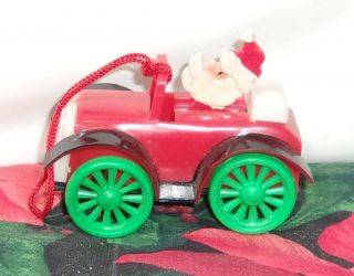 Vintage Hard Plastic Santa Claus In A Car Toy Christmas Ornament - Hong Kong