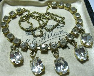Vintage Jewellery 1930s Art Deco Sparkly Crystal Rhinestone Dangle Drop Necklace
