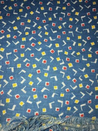 Full Vintage Feedsack Feed Sack Fabric Blue Base With Red Yellow Geometric Shape