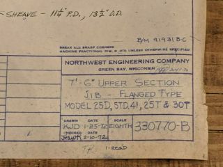 Vintage Northwest Engineering Co Blueprint Drawing Upper Section JIB Flanged 2