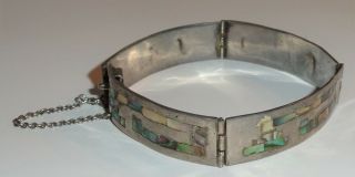 Vintage Taxco 6 5/8” 4 - Panel Sterling Silver 925 Abalone Shell Inlaid Bracelet