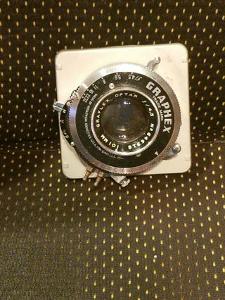 Vintage Graflex Optar 4.  5/101mm Camera Lens W/metal Lens Board & Graphex Shutter