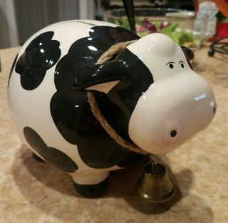 Vintage Ceramic Cow Collectible Piggy Bank Extra Large Sized 10 " X 8 " X 7 "