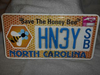 North Carolina Specialty License Plate Tag Save The Honey Bee 2015 Hn3y