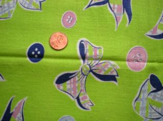 BOWS & BUTTONS Full NOVELTY Vtg FEEDSACK Quilt Sewing Doll Clohtes Craft Fabric 3
