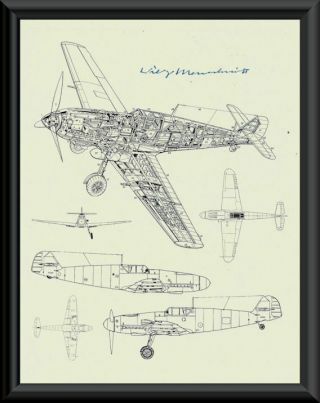 Willy Messerschmitt Autograph Reprint Diagram Of Bf109 On Fine Linen Paper P059