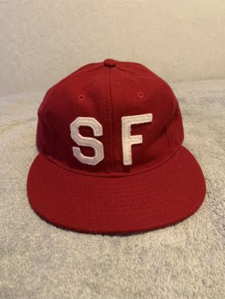 Vintage 90’s Ebbets Fields Flannels Wool Hat Sf San Francisco Red Adjustable Fit