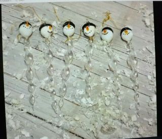 Six Vintage Had Blown Glass Snowman Icicles Christmas Ornaments