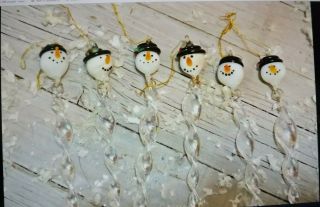 SIX VINTAGE HAD BLOWN GLASS SNOWMAN ICICLES CHRISTMAS ORNAMENTS 2