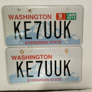 Washington State License Plate Pair - Amateur Ham Radio Call Sign Ke7uuk Collect