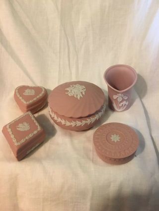 5 Wedgwood Pink Jasperware Diamond Shape Trinket Box Vintage