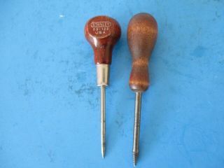 2 Vintage Irwin 900 Screw Thread Stanley No.  69 - 122 Wood Handle Scratch Awl