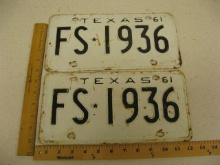 1961 61 Texas Tx License Plate Pair Set Tag Fs - 1936